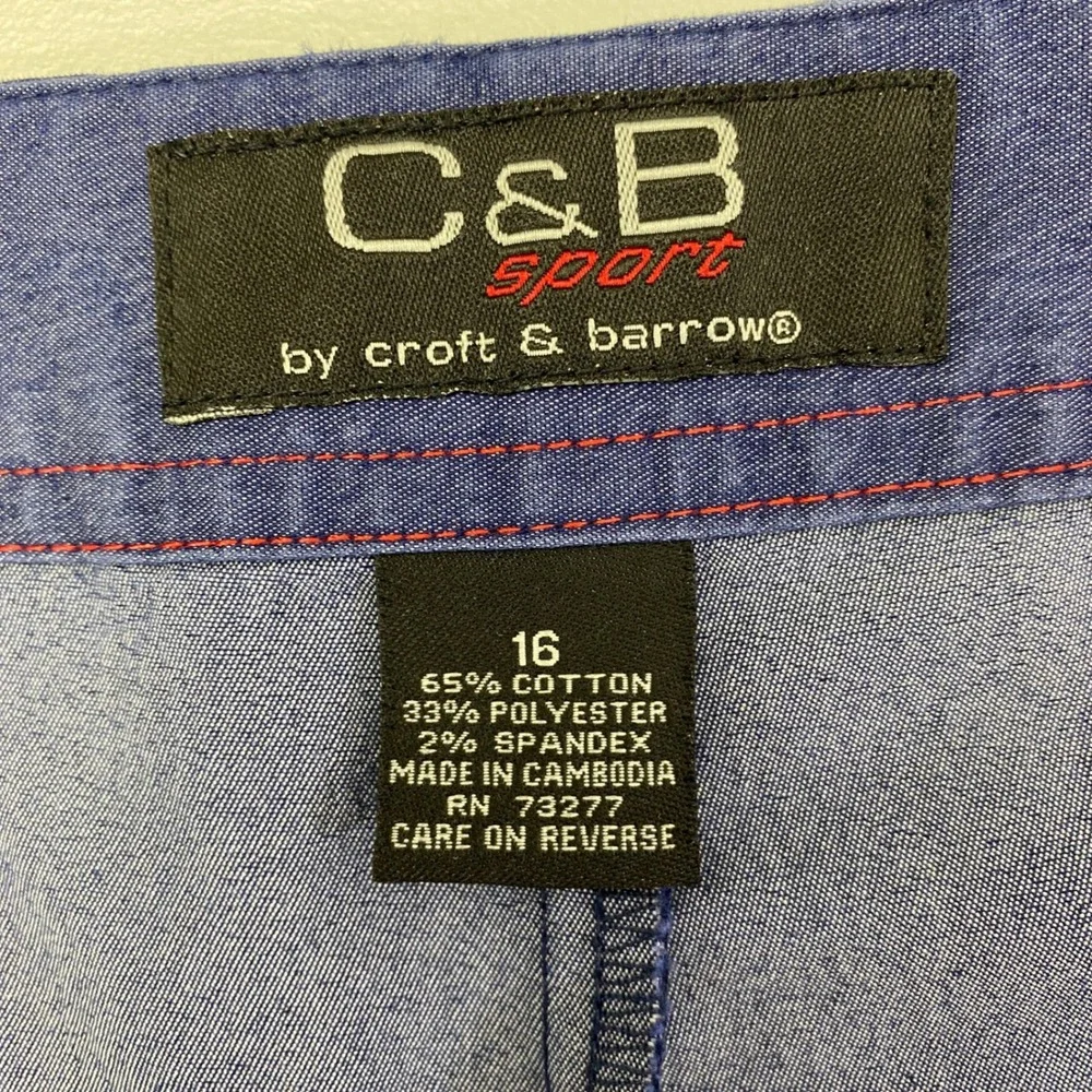 Y2K C&B Sport‎ Croft & Barrow Shorts Womens 16 Blue Denim Look Lace Up Red vtg